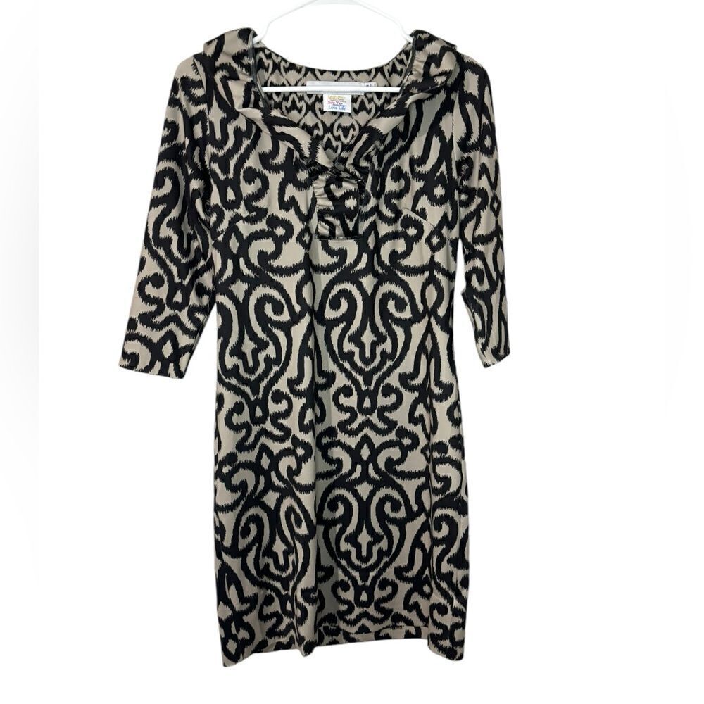 Gretchen Scott Ruffle Neck Pattern Dress Boho Art to Wear Summer Womens XS